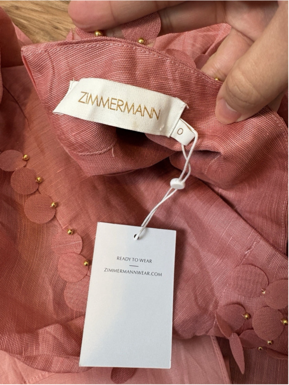 Zimmermann 0 Concert Disc Pink Cutout Mini Dress Puff Sleeve Linen Silk Appliqué - Picture 11 of 15